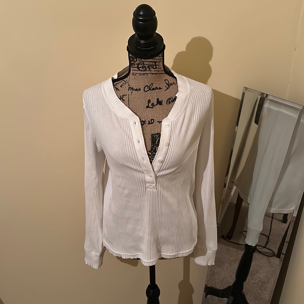 NWT Aerie White Ribbed Henley Long Sleeve Shirt